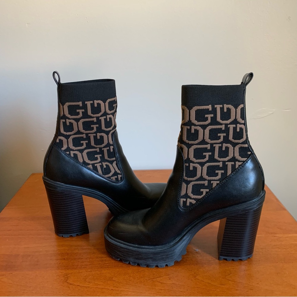 GUESS Knit Logo Platform Lug Sole Boots
